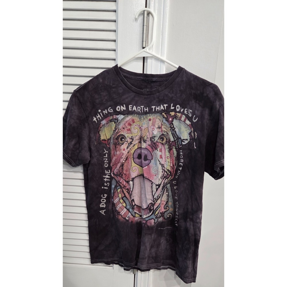 Vintage 3D Tees Graphic T-shirt Dog Shirt Mens Medium Black Acid Wash